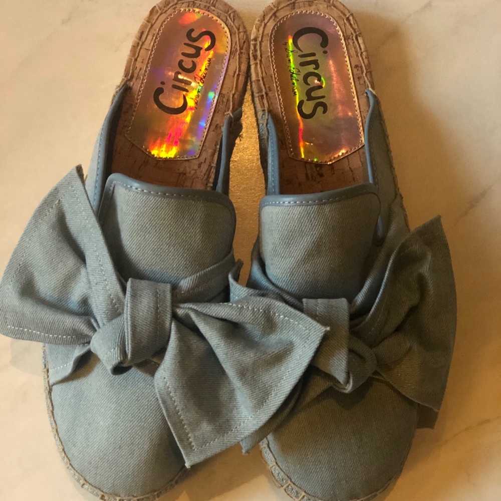 Sam Edelman Circus denim bow slides